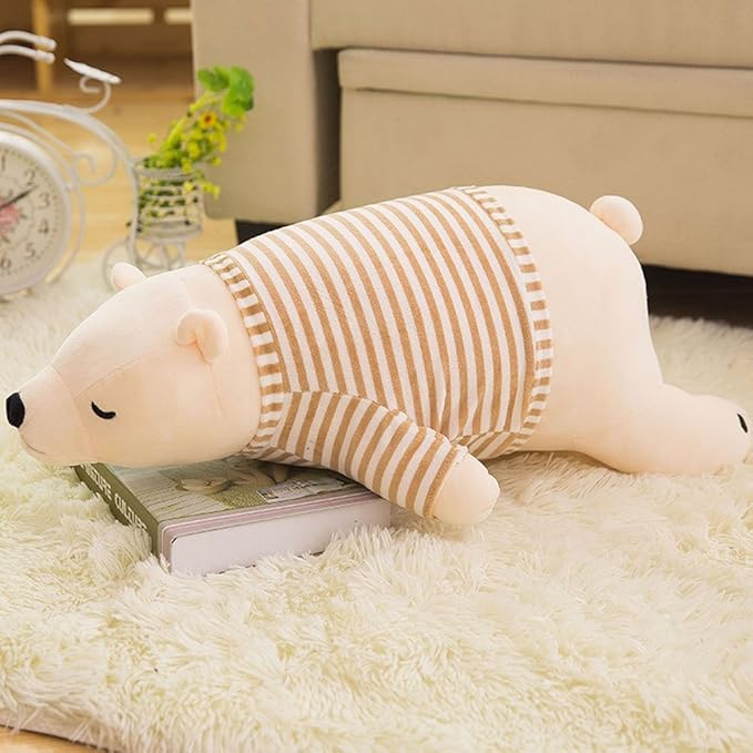 MMTTAO Stuffed Polar Bear Animal Plush Toy 14 Inch Small White Sleeping Bear Animal Stuff Soft Plushies Cute Dolls Collection Huggable Throw Pillow Cushion Gifts for Kids Children Boys Girls, 14Inches