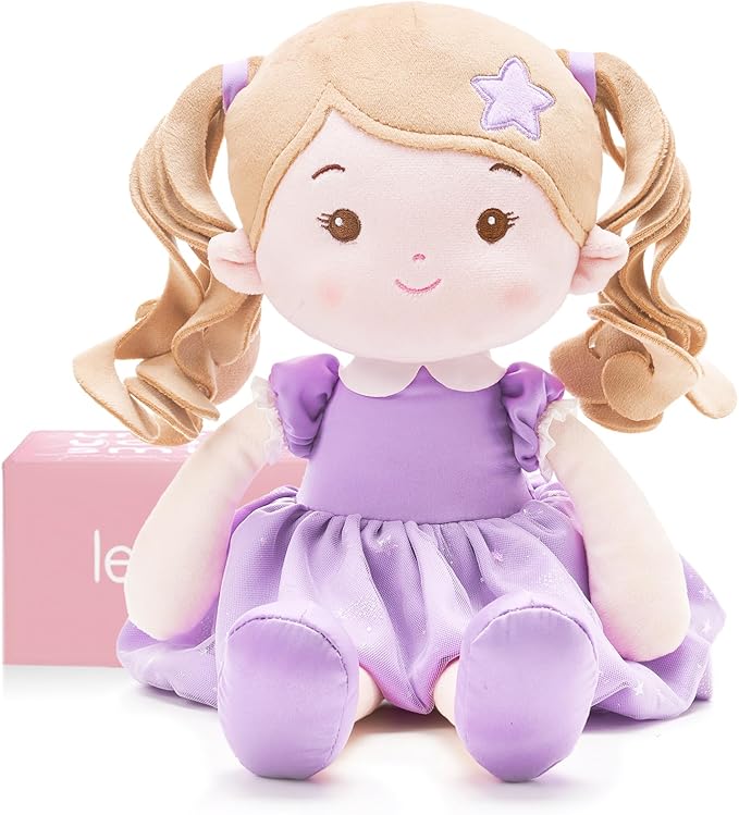 Soft Baby Doll Toys (16''), My First Baby Rag Doll for 1 Year-Old Girl Birthday Gift, Christmas Plush Toys Gift for Toddler Kids Infants -Starlet Purple