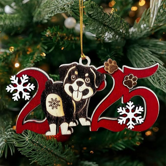 2025 Rottweiler Christmas Ornament – Wooden Dog Ornament for Tree, Cute Puppy Holiday Decoration, Personalized Pet Lover Gift for Women, Men, Kids, Dog Mom & Dad