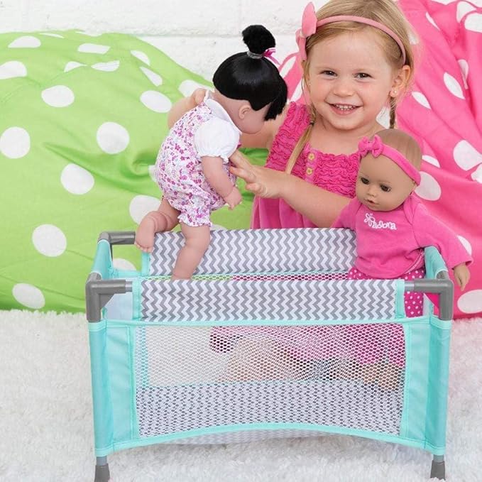 Adora Zig Zag Baby Doll Playpen, Bed Toy & Carry Case, Fits Dolls, Plush Toys, and Stuffed Animals up to 16” Birthday Gift for Kids Ages 3+