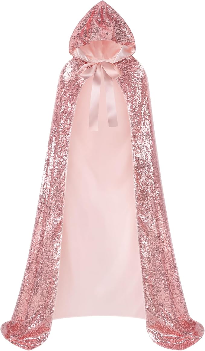 Suhine Halloween Sequins Women Princess Hooded Cape Costume Shiny Fairy Mermaid Cloaks for Cosplay Party God Christmas