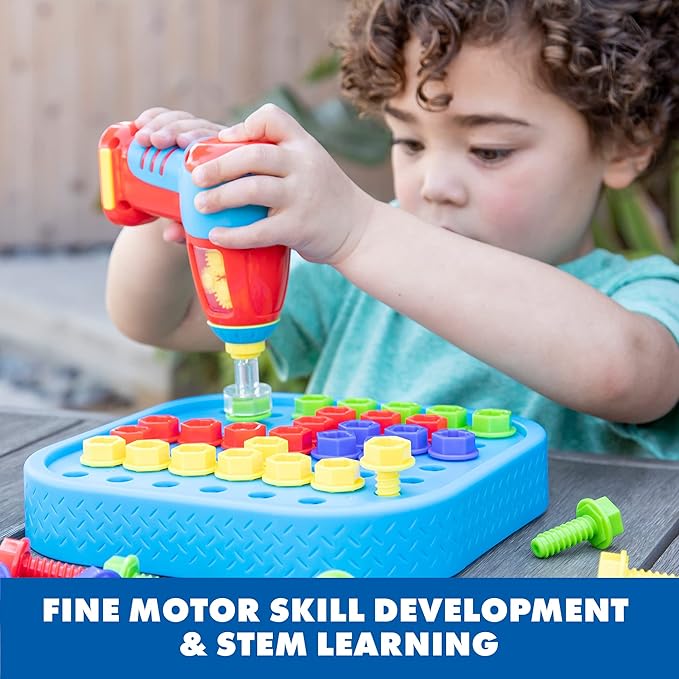 Educational Insights Design & Drill Bolt-It Bucket - Construction Toys & Toddler Tools, Kids Tool Set with Real Electric Drill Toy, Take Apart STEM Set, Building Kits and Gifts for Ages 3+