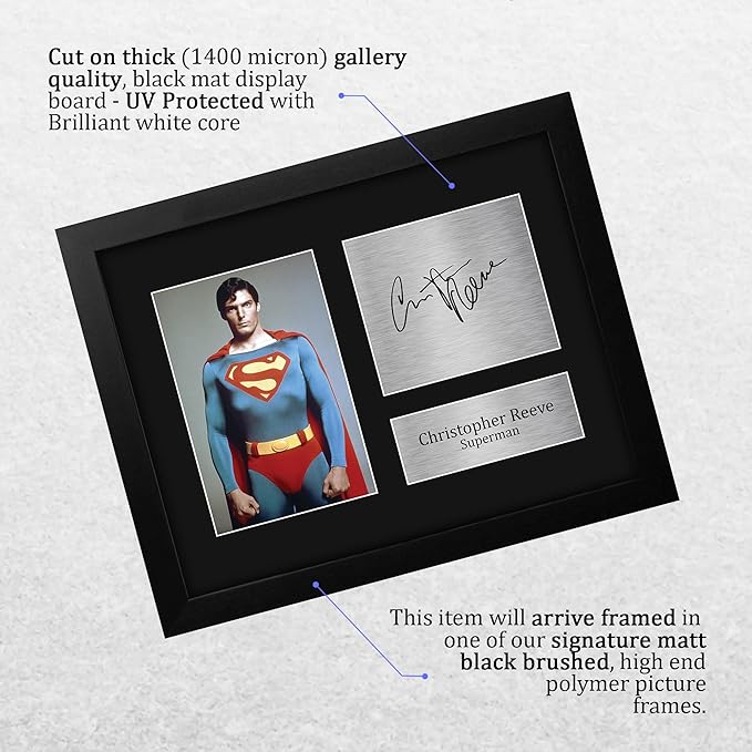 HWC Trading Christopher Reeve Superman Gifts USL Framed Printed Signed Autograph Picture for Movie Memorabilia Fans - US Letter Size