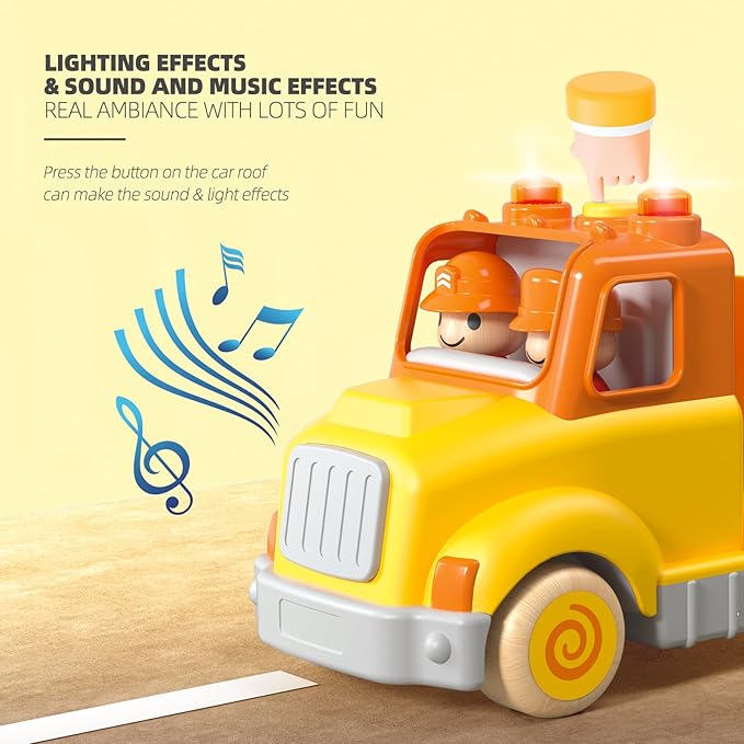 Toddler Car Toys for 2 3 4 5 Years Old Kids, Transport Carrier Truck Toy with 4 Wooden Vehicle, 24IN Foldable Track Trailer with Light & Sound Effects, Best Gift Choice for Christmas, Birthday