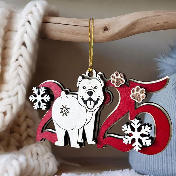 2025 American Pitbull Terrier Christmas Ornament – Wooden Pitbull Dog Ornament for Tree, Cute Puppy Holiday Decoration, Personalized Pet Keepsake Gift for Dog Lovers, Men, Women & Kids