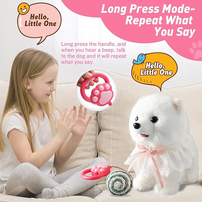 Samoyed Walking Barking Dog for Kids Interactive Musical Puppy Robot Repeats What You Say, Realistic Licking Tongue Wagging Tail Remote Control Toddler Toys for Girls and Boys Birthday Gifts