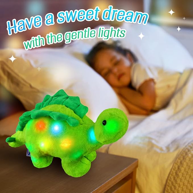 Glow Guards Light up Dinosaur Stuffed Animal LED Soft Stegosaurus Plush Toy with Magic Night Lights Glowing Birthday Children's Day for Toddler Kids, 16''