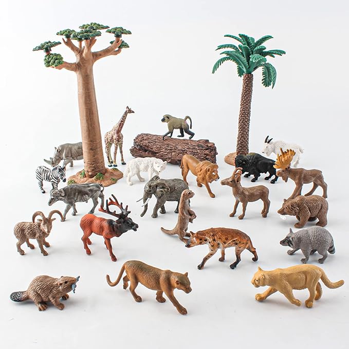 21PCS Mini Wild Animals Figurines Toys Set Savanna Jungle Animals Figures Mini Party Favor Cake Topper South Africa Zoo Animals Toys for Kids