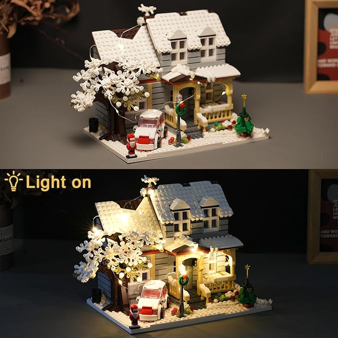 Christmas House Building Set with Lights, Elf Movie Snow House Building Blocks Toy, Compatible with Lego Christmas Village House Kit, for Boys Girls 1378pcs