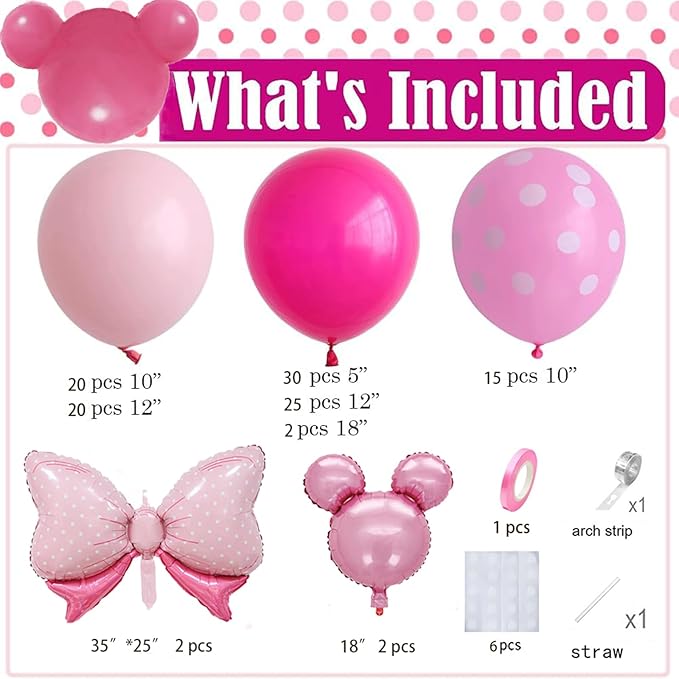 120 PCS Minnie Balloon Arch, Pink Mouse Birthday Decorations, Cute Pink Bow Balloon Arch, Oh Twodles Birthday Party Supplies, Minnie Balloons for Baby Shower Decorations