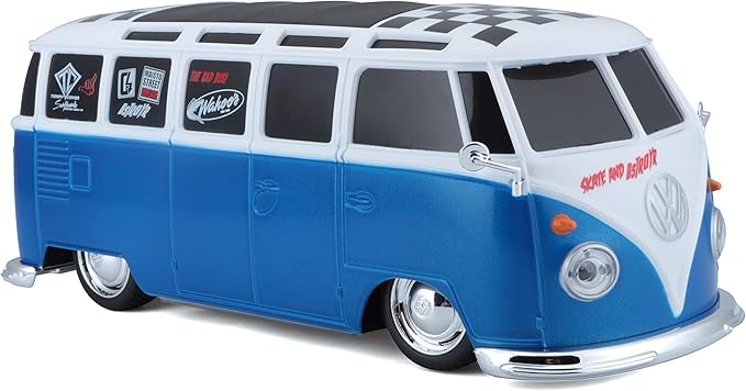 Maisto 1:24 RC VW Van Samba 2.4GHZ Remote Control Vehicle, White/Blue (81529-00000009)