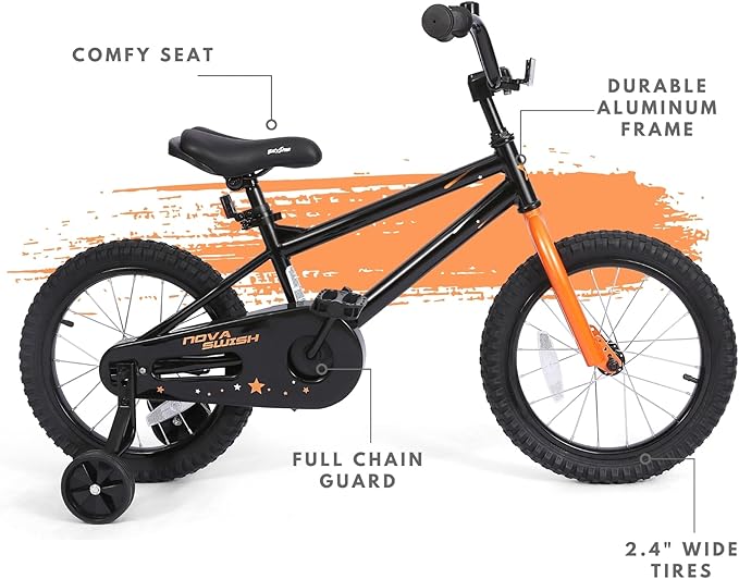 Kid Bike with Training Wheels, BMX 16 inch Bike with Pedals, Toddle Bicycle for 3-5 Year Old Boys Girls, Birthday Gift