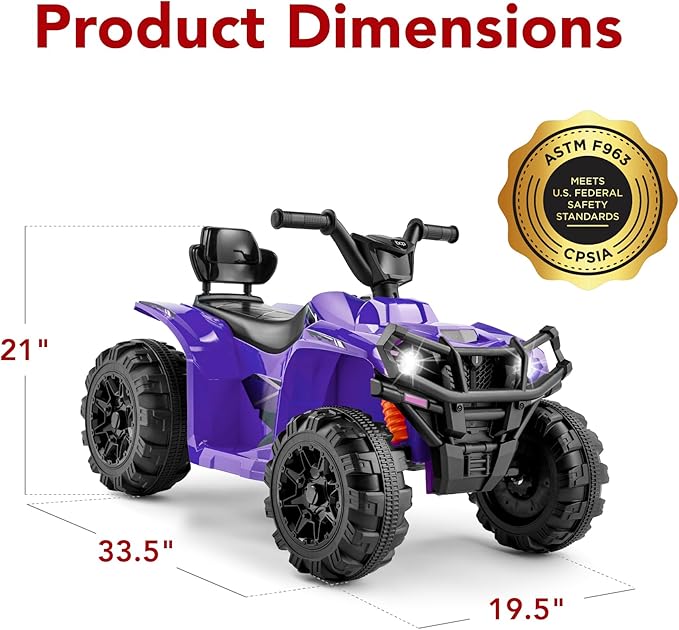 Best Choice Products 12V Kids Ride-On Electric ATV, 4-Wheeler Quad Car Toy w/Bluetooth Audio, 2.4mph Max Speed, Treaded Tires, LED Headlights, Radio - Purple