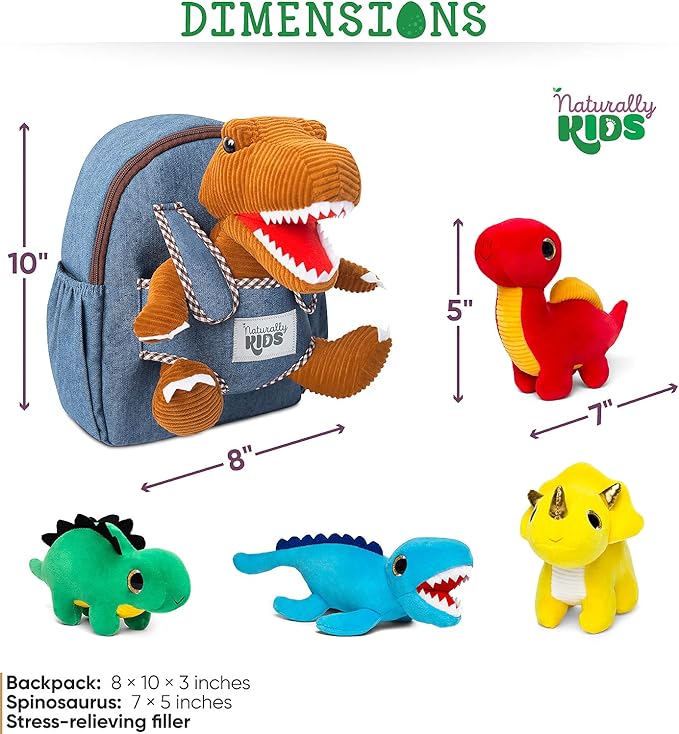 Toddler Dinosaur Backpack w Plush Dinosaur Toys for Kids 2-5, Gifts for 2-5 Year Old Boys, Girls