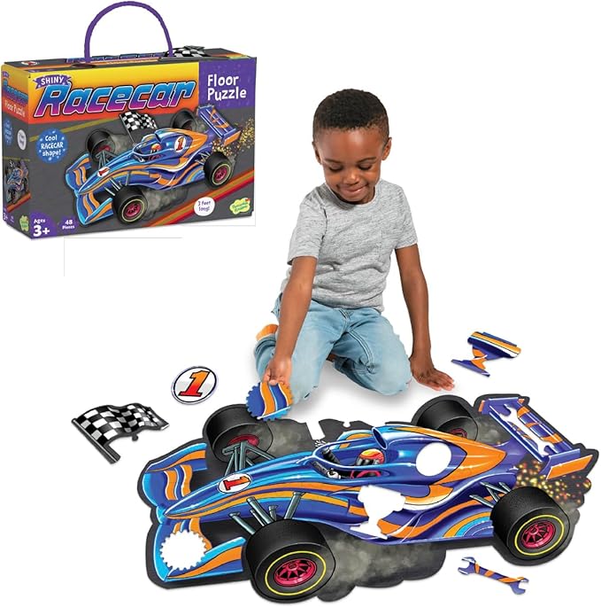 Peaceable Kingdom Giant Floor Puzzles with Uniquely Fun Shaped Pieces for Kids Ages 3+ Gifts for Boys and Girls - Racecar
