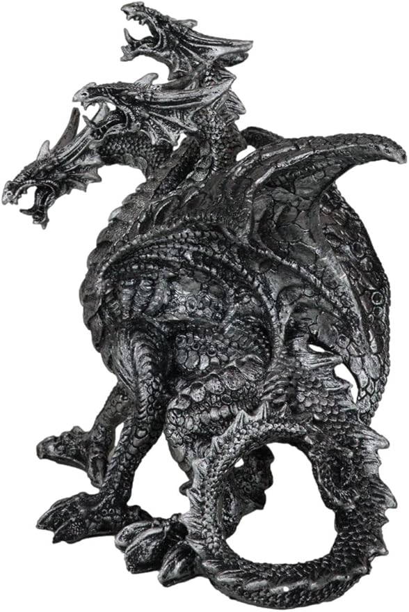 Ebros Ancient Legendary Three Headed Dragon Hydra Roaring Statue 8" Tall Dungeons Dragons Legends and Fantasy Decor Sculpture Medieval Renaissance Figurine Collectible (Gothic Silver)