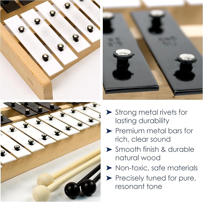 MINIARTIS Glockenspiel Xylophone | Full Size Glockenspiel Xylophone 27 Note Metal Keys for Adults & Kids | Percussion Musical Instrument Includes 2 Wooden Beaters and Carry Case