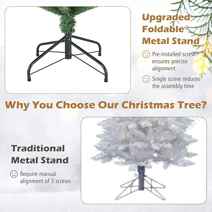 GOFLAME 6FT Pencil Christmas Tree, Slim Artificial Xmas Tree with 392 Memory Wire Branch Tips & Upgraded Metal Stand, Seasonal Holiday Decoration Tree for Home Office Party
