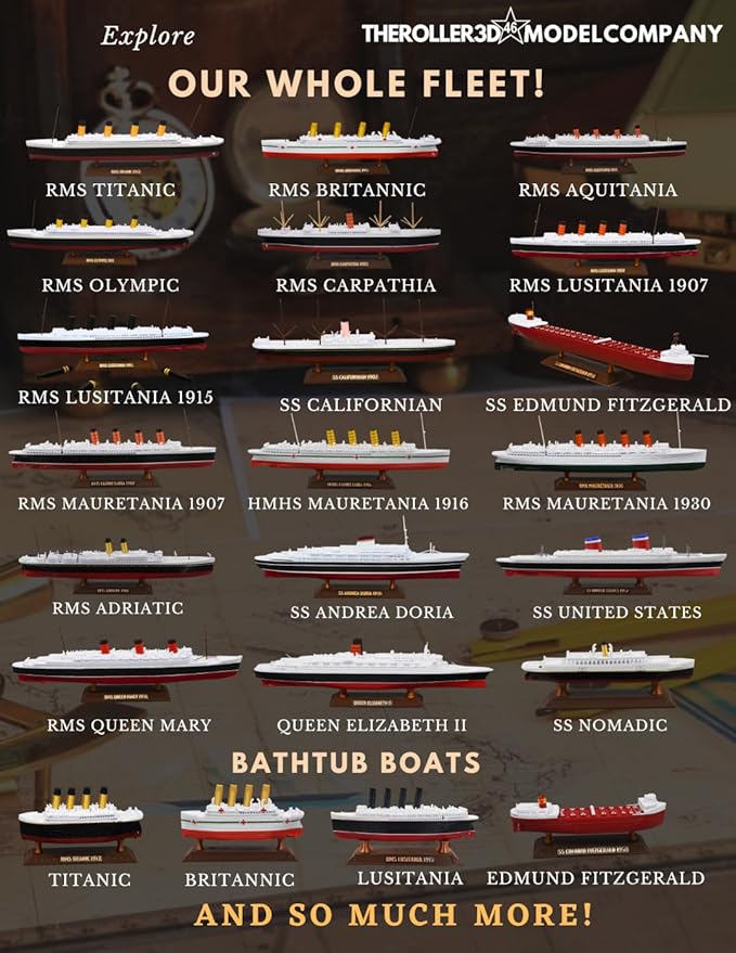 12" Prebuilt Display Model Ship (HMHS Mauretania 1ft length Model)