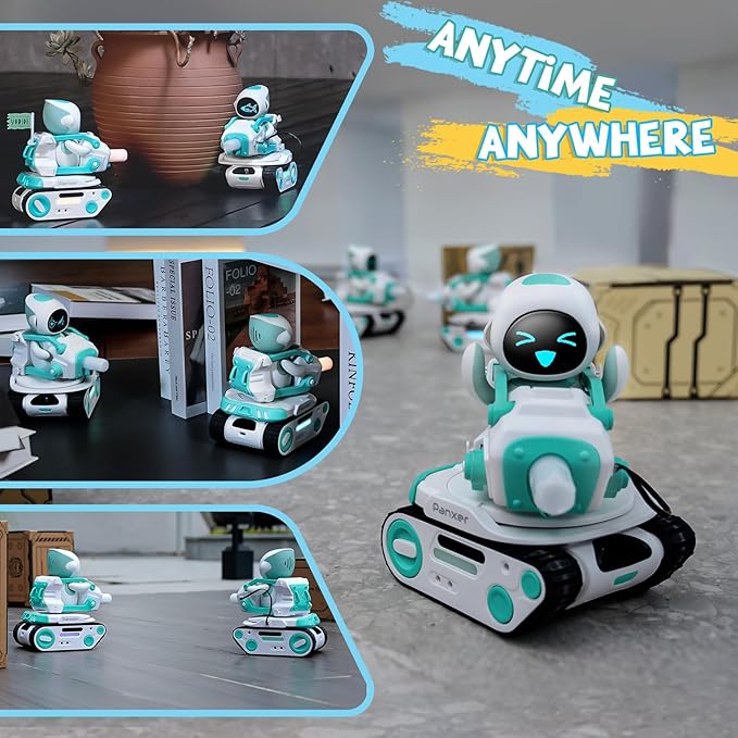 Panxer - RC Battle Tank Compatible with Eilik Robots Blue/Pink/DQ/Sliver, Crawler Car Toys with LED Lights and 2.4Ghz Remote Control, Single and Multi-Player Party Play Mode, Excluding Eilik Robot.