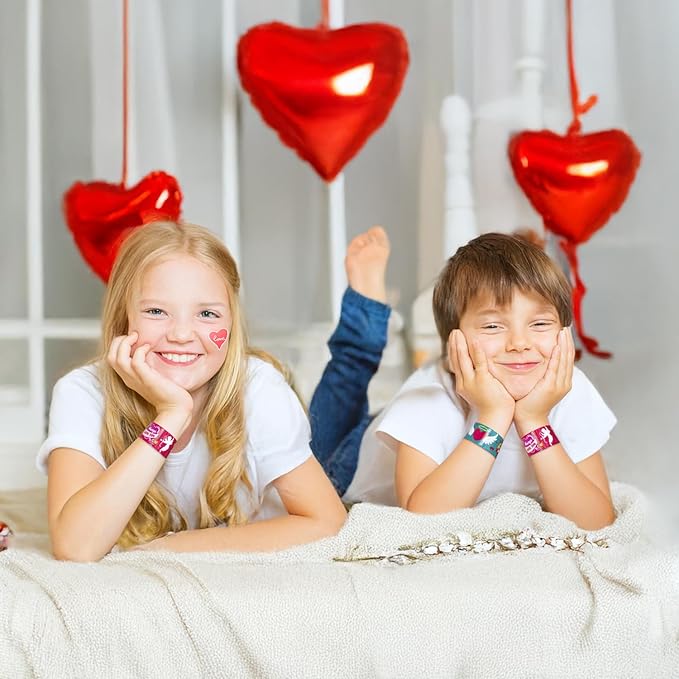48PC Valentine's Slap Bracelets for Kids, Party Favors & Goodie Bag Fillers, Valentine’s Day Gifts for Students & Classrooms
