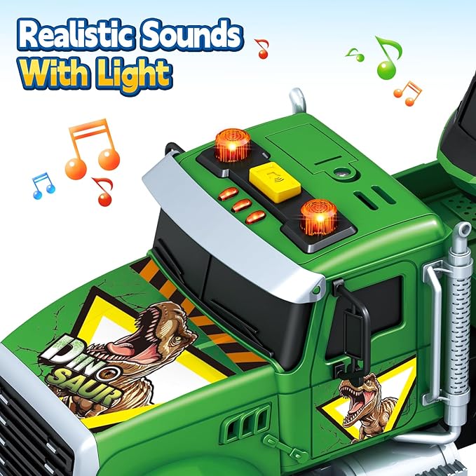 SpringFlower Carrier Dino Truck Kids Toys, 24“ Semi Truck Toy with Helicopter & Dino Toy with Lights, Sounds, Vehicle Toy for Toddlers 3 4 5 6 7, Birthday Gifts for Kids