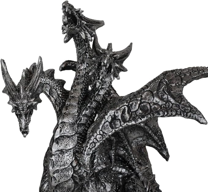 Ebros Ancient Legendary Three Headed Dragon Hydra Roaring Statue 8" Tall Dungeons Dragons Legends and Fantasy Decor Sculpture Medieval Renaissance Figurine Collectible (Gothic Silver)