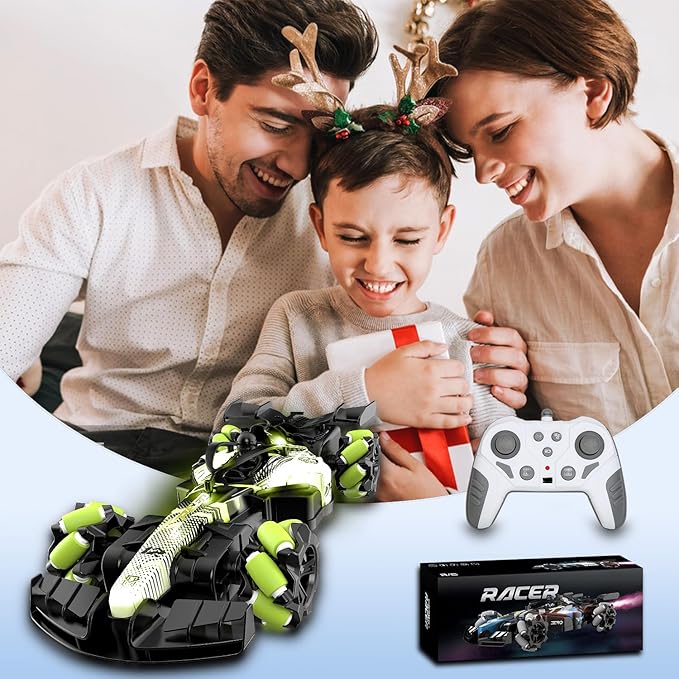 2.4GHz Gesture Sensing Remote Control Car - 360° Spin High Speed Drift F1 Formula Racing, with Spray, Music & Light, 2 Control Mode, Toy for Kids 8-12 Year Birthday Coolest Best Toy (Green)