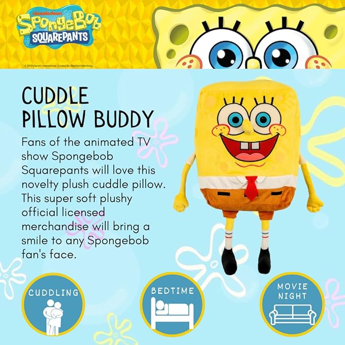 Franco Collectibles Spongebob Squarepants Kidult Bedding Super Soft Plush Cuddle Pillow Buddy, One Size, (Official Licensed Product)