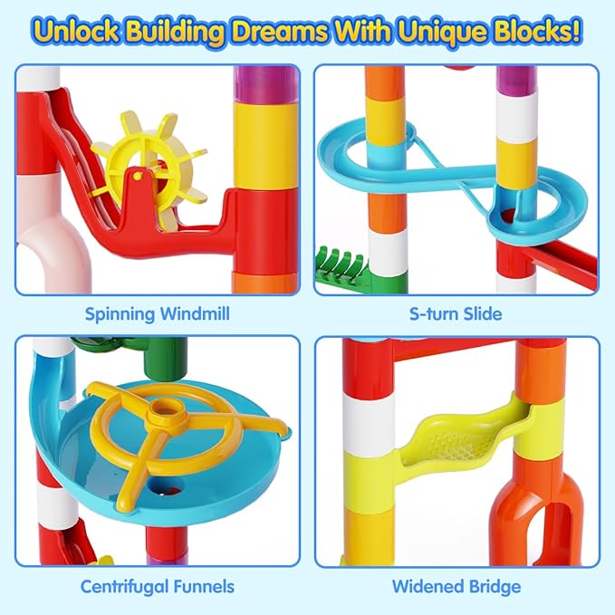 Marble Run Toy, 110pcs Marble Maze Kit STEM Educational Learning Toy for Kids, Mable Race Construction Railway Building Blocks with 60 Marbles Birthday Gift for Boys Girls 3 4 5 6 7 8 + Years Old