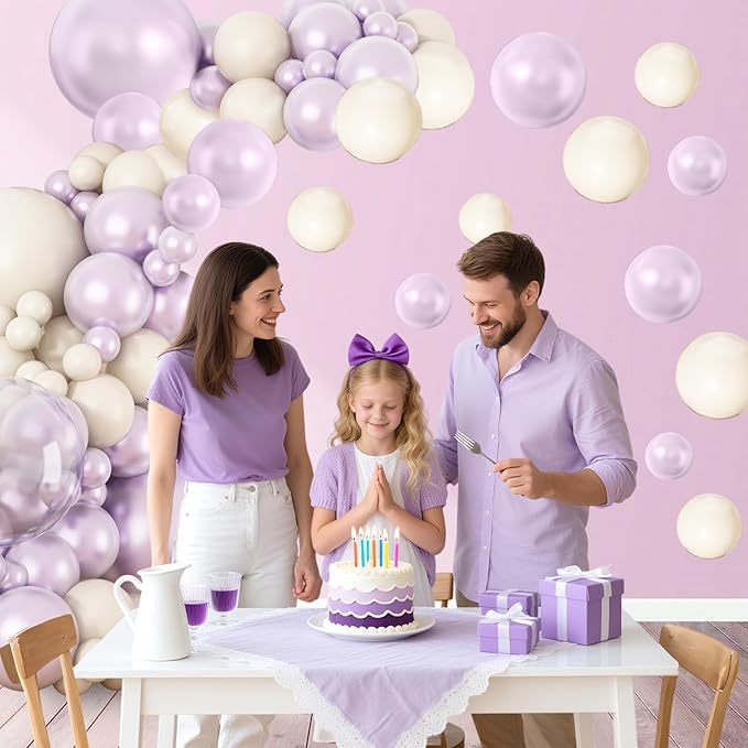 Pearl Purple Balloon Arch Kit, Double Stuffed Lavender Sand White Balloon Garland Different Sizes 18/12/10/5 Inch Pearl Balloons for Wedding Bridal Shower Anniversary Birthday Party Decor