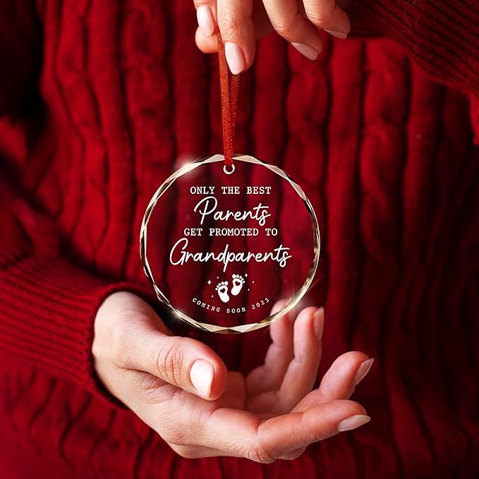 OASSIE Christmas Ornament Gifts for Grandparents - Glass Christmas Ornaments 2025 - Promoted to Pregnancy Announcement for Grandpa Grandma, First Time Grandma Grandpa Gifts, Xmas Decorations