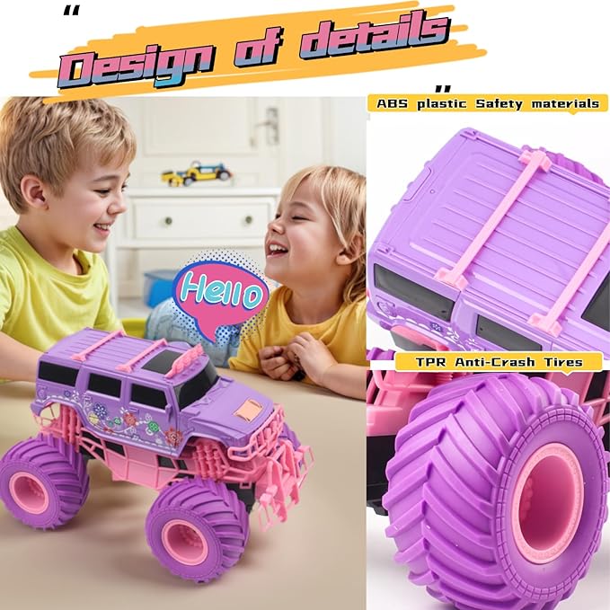 1:16 Scale RC Cars - All-Terrain Off-Road Monster Truck & Hummer, 2.4GHz Remote Control Vehicle Toys for Girls Ages 6-12 (Pink/Purple) | Box Included