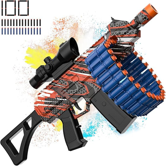 Electric Automatic Toy, JakMean Toy with 30 Dart Clips and 100 Foam Darts, Outdoor Shooting Games Toys for 6-12 Year Old Boys & Girls Adults, Presents for Birthday Xmas, Black-Red