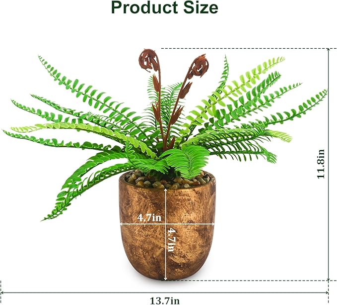 Artificial 21 Fronds Boston Ferns with Pot for Home and Outdoor Decor, Large Faux Fern Plants Decoration for Office & Living Room, Patio, Garden, Suitable for Christmas Decor (Golden Pot)
