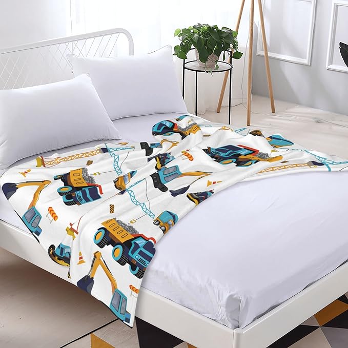 Construction Truck Blanket Boys Excavator Plush Throw Blanket Soft Fuzzy Flannel Tractor Blanket for Bed Couch Sofa Decor Blankets Trucks Car Lover Toddler Kids Blankets Gifts 60"x50"