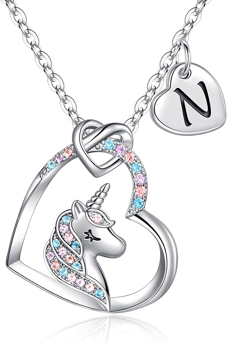 Hidepoo Stocking Stuffers for Teen Girls Kids - Colorful CZ Heart Pendant Initial Unicorn Necklaces for Girl Jewelry Birthday Gift Christmas Gifts for Grandkids Girls Kid