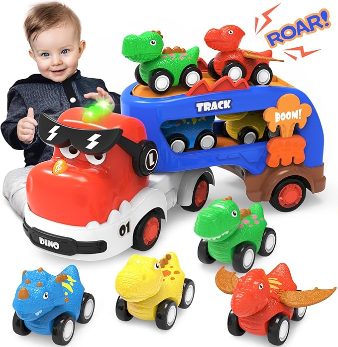 Dinosaur Toys for Kids 2 3 4 5 6,5 in 1 Dinosaur Truck with 4 Dino Car,Light & Sound,Toys for 2-7 Year Old Boys Toddlers,Christmas Birthday Gift Toys for 3 4 5+ Year Old Boys Girls Kids