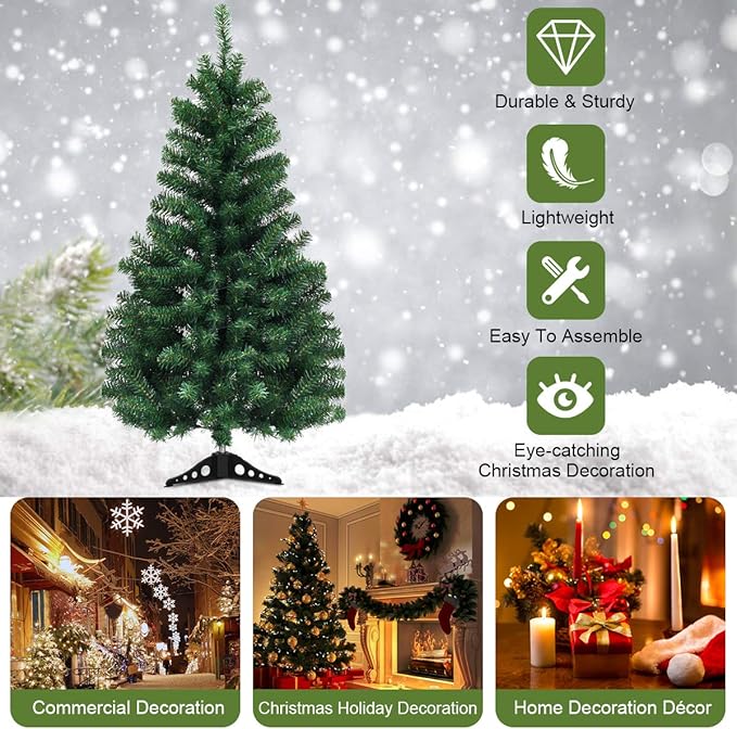 GOFLAME 4FT Pre-lit Artificial Christmas Tree, PVC Pine Tree Home Holiday Decoration with Plastic Stand