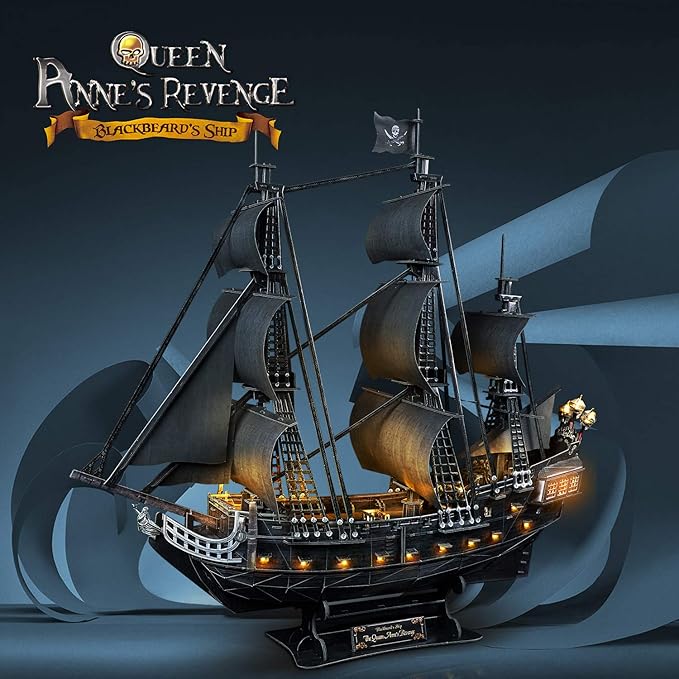 3D Puzzles for Adults Home Decor Pirate Ship Gifts for Men Women Model Kits Brain Teaser Puzzles for Adults Teacher Gifts,Queen Anne's Revenge 340 Pcs Dad'sGift