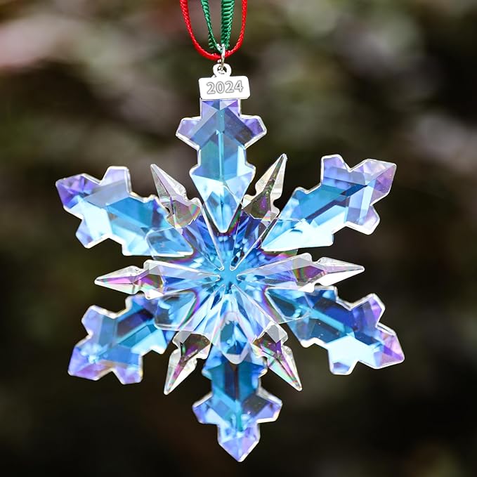 2024 Annual Edition Crystal Snowflake Ornaments Christmas Ornaments Home Hanging Decor Gifts (Multicolor)