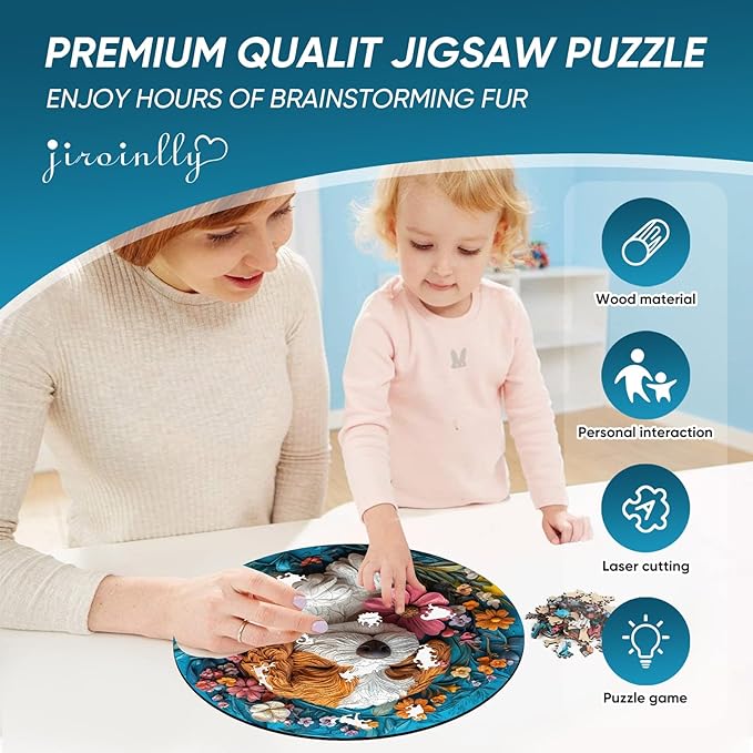 Pet Wooden Puzzle for Adults 500 Piece- 3D King Charles Spaniel Dog Wooden Jigsaw Puzzles, King Size Family Reunion Puzzle for Adults and Kids, Best Gift Toys for Lovers Friends Family