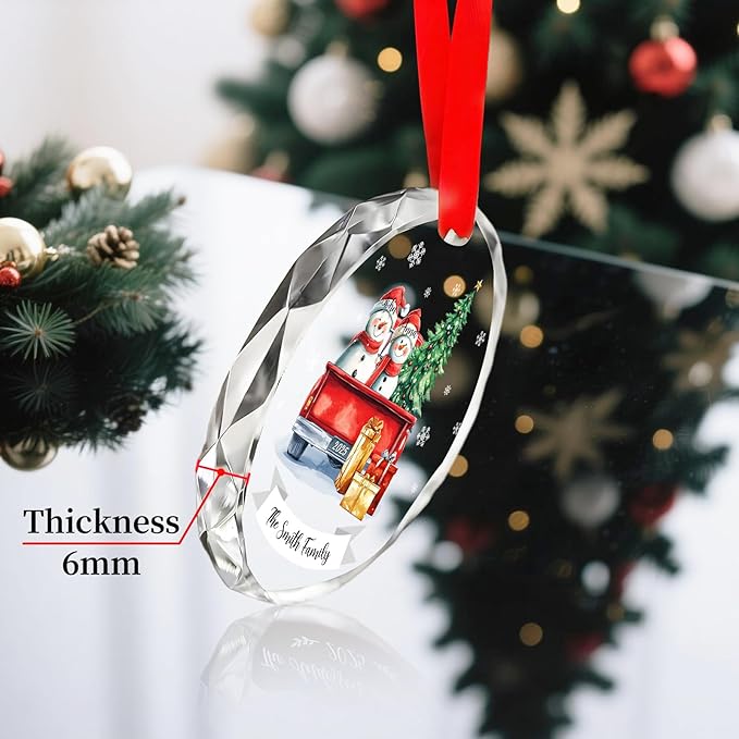 Personalized Christmas Ornaments - Family of 2,3,4,5,6,7,8 Snowman Red Truck Family Christmas Ornament 2025, Custom Name Gift, Holiday Xmas Tree Decoration