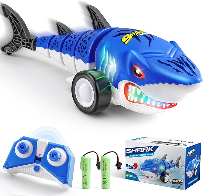 Shark Remote Control Car for Kids,2.4Ghz Electric RC Shark Toys with Glowing Light and Flexible Tail,Rechargeable Robot Shark Toys with Swing and Straight Mode, Hobby RC Car for Boys Girls
