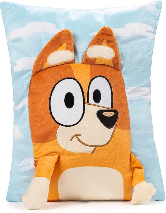 Jay Franco Bluey Bingo 3D Snuggle Pillow - Super Soft Orange Plush Pillow - Measures 15 Inches
