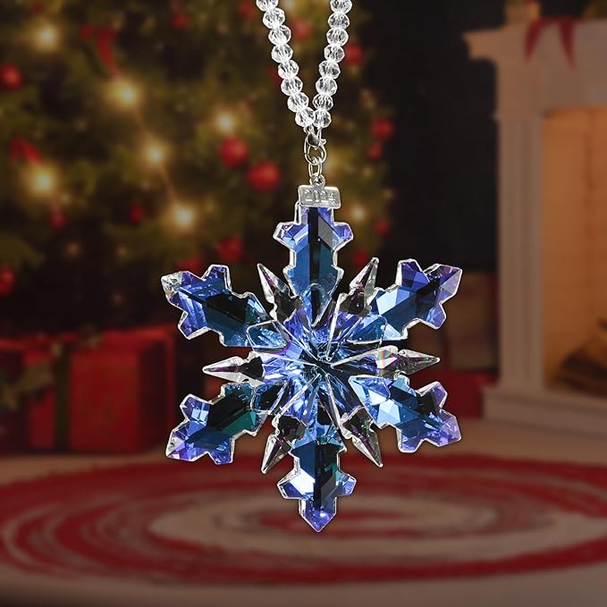 2024 Annual Edition Crystal Snowflake Ornaments Christmas Ornaments Home Hanging Decor Gifts (Multicolor)