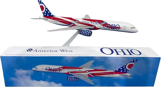 Flight Miniatures America West Ohio State 757-200 1:200 Scale - Plastic Snap-Fit Model Airplane - Collectible Replica of American West Aircraft - Part #ABO-75720H-500