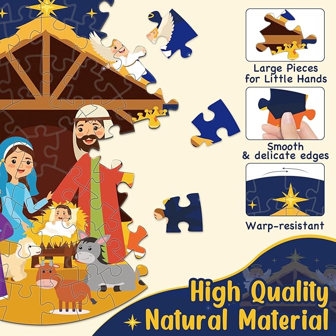 Nativity Scene Floor Puzzles for Kids Age 4-8, 70pcs Large Christmas Nativity Jigsaw Puzzles Educational Kids Puzzles Ages 3-6 for Kids Boys Girls