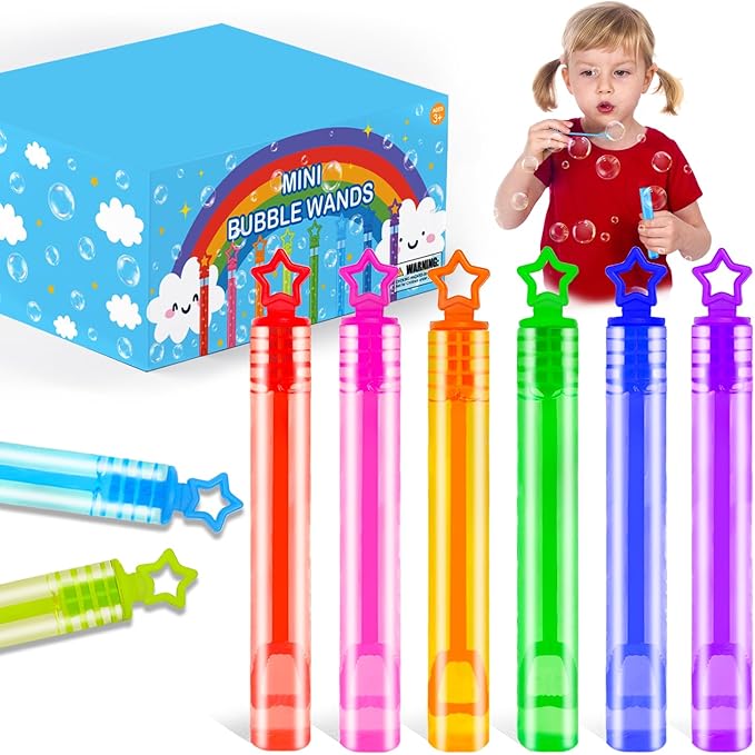300 Pack Mini Bubble Wands for Kids, Bulk Rainbow Party Favors & Goodie Bag Stuffers Fillers for Toddlers, Prize Box Toys for Christmas Classroom Rewards, Bulk Gifts for Wedding, Pinata, Carnival