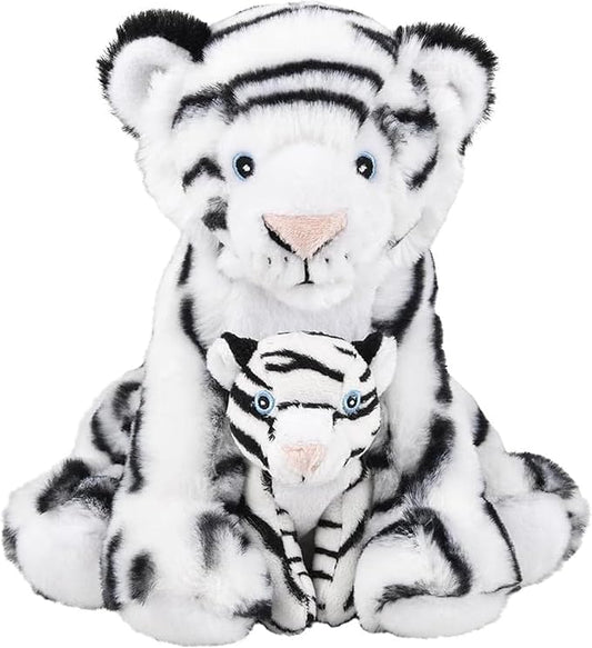 Mom and Baby Stuffed Animals for Boys & Girls, Safari Baby Shower Decorations, Nursery Decor, Zoo Animals for Toddlers, Quality Realistic Toys for Kids, Cute, Soft, Huggable (9.5" White Tiger)